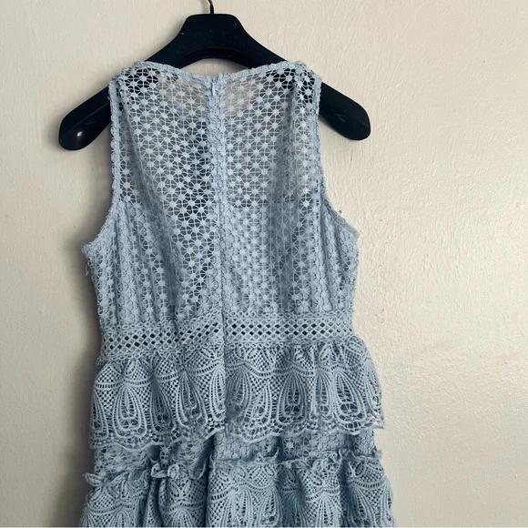 The Clothing Company Baby Blue Tiered Crochet Knit Lace Mini Dress - Picture 8 of 15